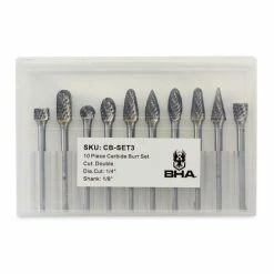 Flash Sale 😉 BHA - Black Hawk Abrasives 10 Piece Miniature Tungsten Carbide Burr Set, Double Cut – 1/8” Shank 👍 -flooring-abrasives store CB SET3 1 8 Carbide Burr double cut 10pcs tungsten bits pack 19731.1646325151
